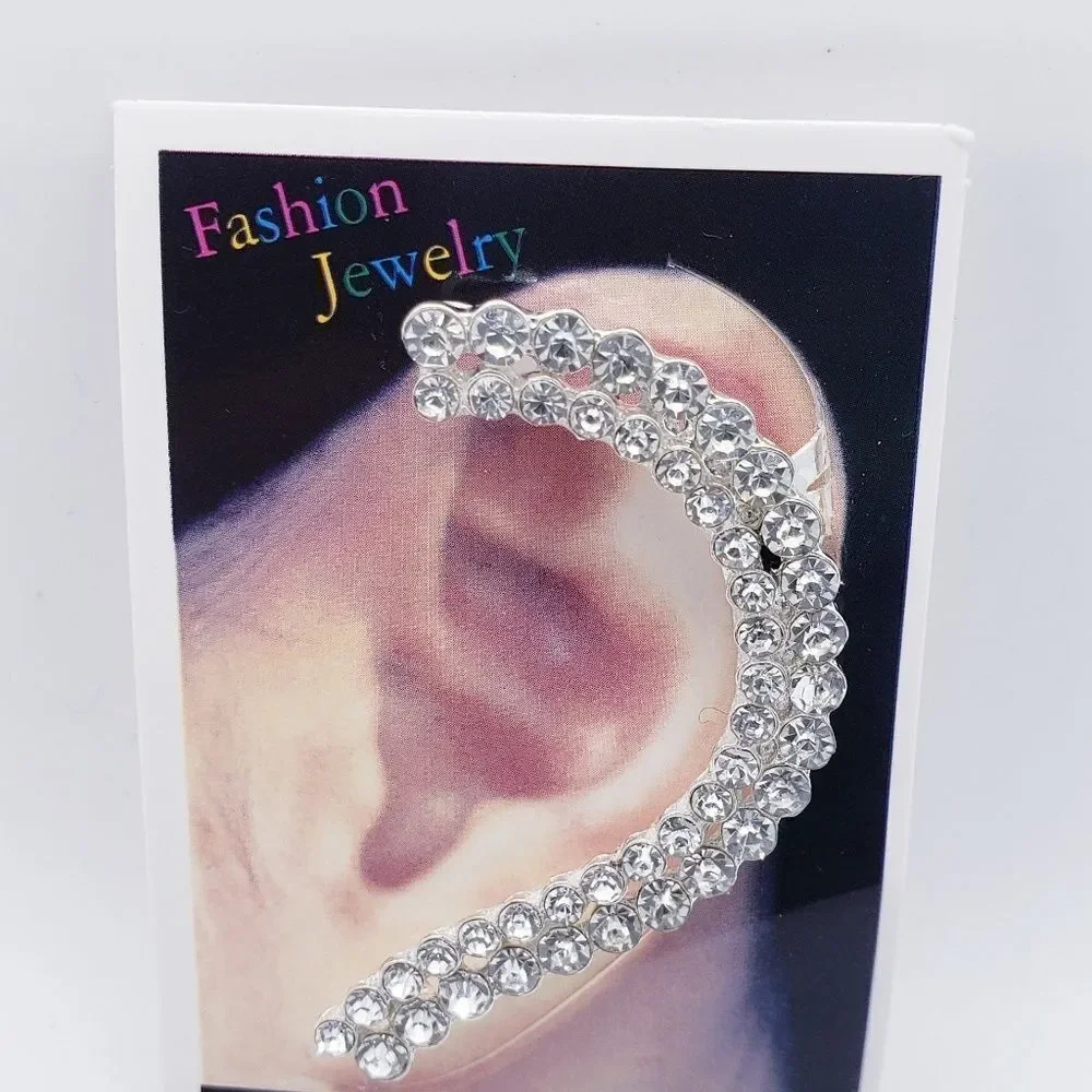 Crystal silver ear cuff stid earring wrap